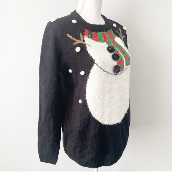 Forever 21 snowman holiday Christmas sweater size small black crew pullover - Picture 4 of 8